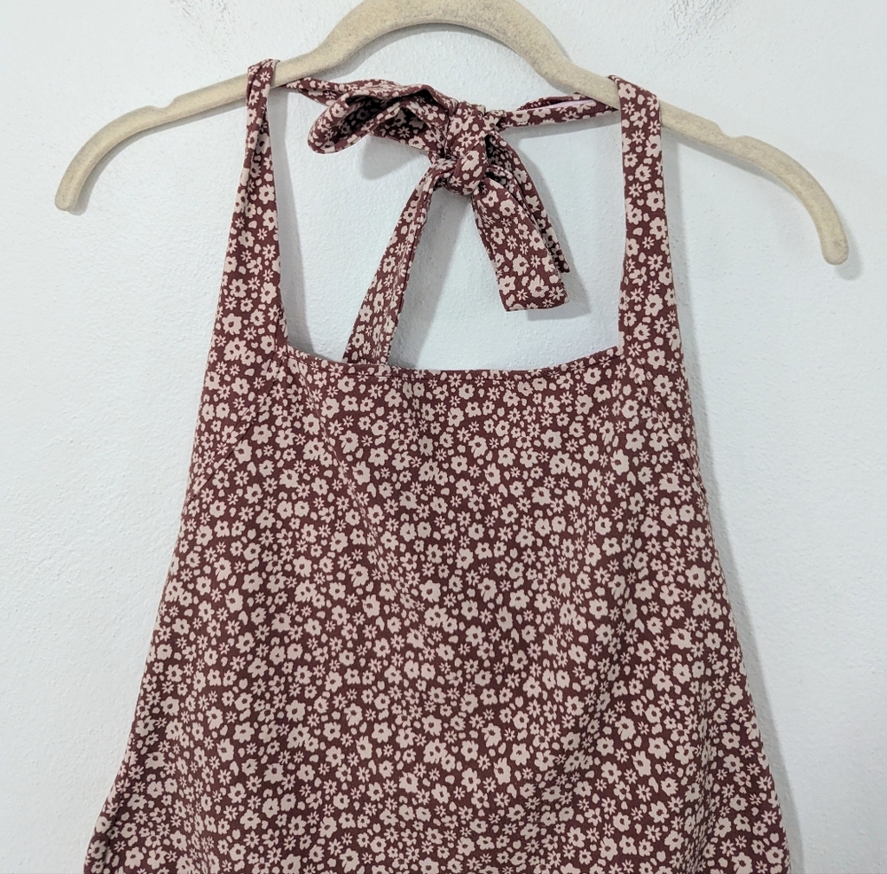 Free People Talk Back Floral Print Halter Bodysuit Orange Size Medium M - Picture 3 of 10